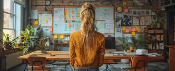 Startup founders in a stylish loft office, digital whiteboards, innovative gadgets, vintage touch