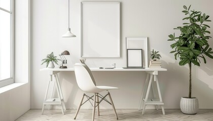 Inspiring Work Environment White Desk with Green Accents