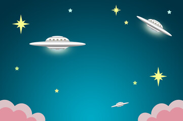 Obraz premium 星空を飛行するufoのイラスト