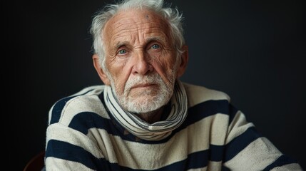 Photograph depicting a mature French man in a striped sailor sweater