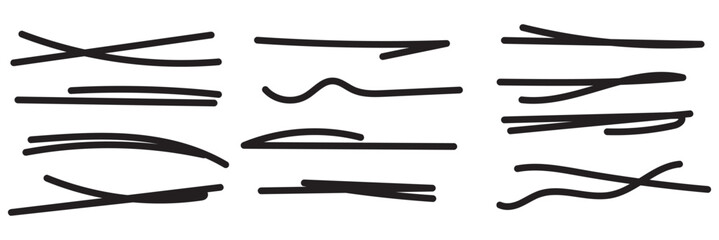 Scribble highlight note isolated on white background with editable stroke. Swift crossed and wavy Underlines. Hand drawn Line collection for Notebook. Vector doodle illustration