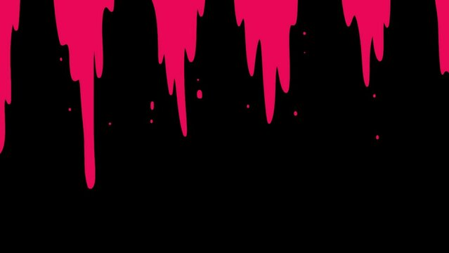 Red liquid drop motion graphic transition on black background. Fluid melting swipe cartoon animation.