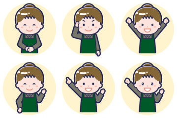 女性カフェ店員のポーズセット_01