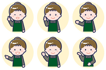 女性カフェ店員のポーズセット_03