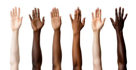 diverse raised hand gesture set