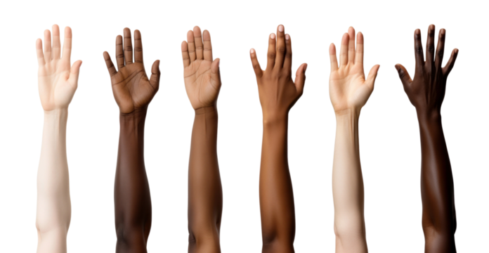 diverse raised hand gesture set