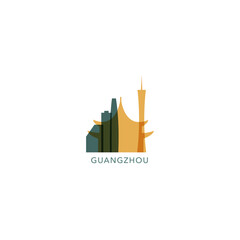 Guangzhou skyline, downtown panorama logo, logotype. China metropolis badge contour, isolated vector pictogram with temple, monument, landmarks, skyscraper