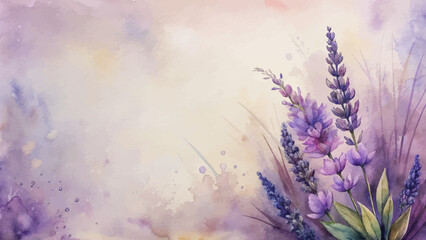 Minimalist watercolor background of lavender flowers