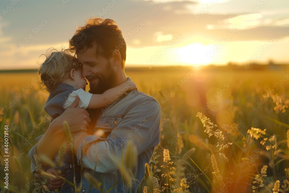 Wall mural playing outdoors and embracing father's day with a happy family.