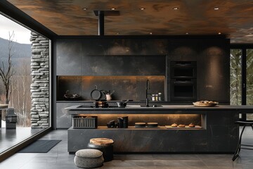 Minimalist Kitchen with Black Fixtures, Kitchen designed with black fixtures and minimalist decor