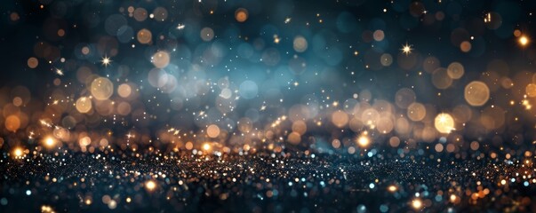 Obraz premium Golden Glitter Dust On Blue Background At Christmas