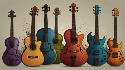 Musical instruments colorful doodle illustrations set in vector. Musical instruments collection in vector.