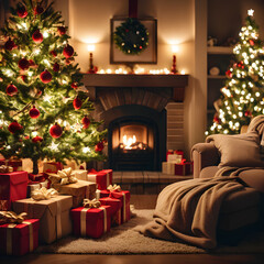 Fototapeta premium christmas tree with fireplace