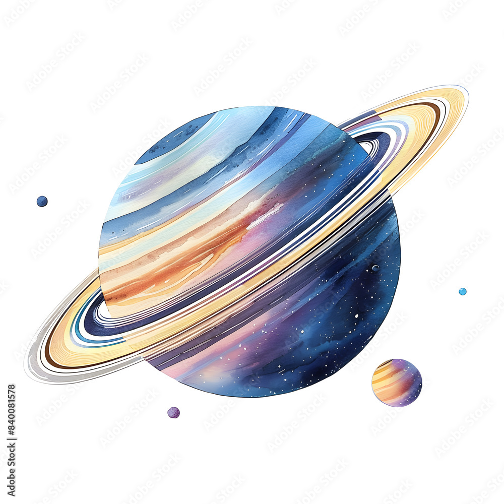 Wall mural Watercolor Saturn planet space isolated on white background