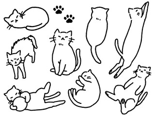 いろんな猫の手描き線画セット