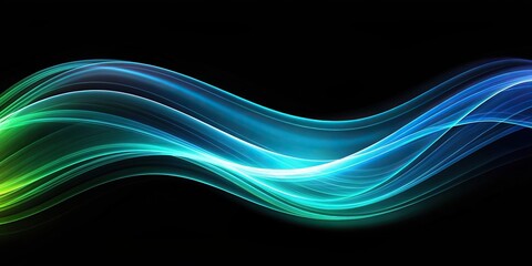 Smooth flowing wave pattern with blue and green gradient light on black background, technology, digital, communication, science, Generative AI, abstract, futuristic, design, geometric