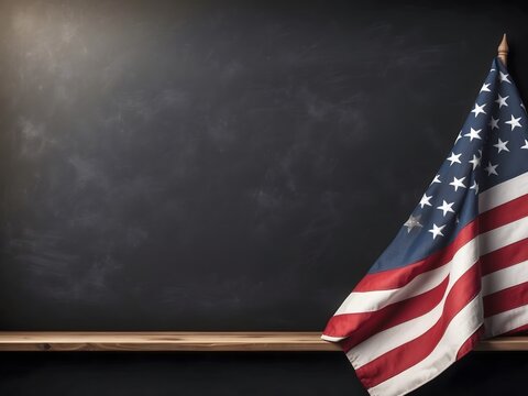 Background with copy space showing an American flag on a blackboard.