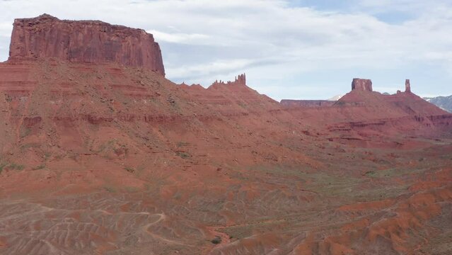 Parriot Mesa Rock Formation in the Utah Desert near Moab, Aerial establishing shot