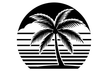  sunset with palm tree vector illustration