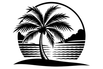  sunset with palm tree vector illustration