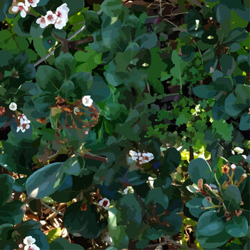 小さい白い花が咲く樹木のベクターイラスト、背景、シームレス