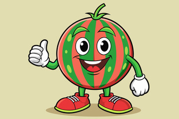 watermelon retro mascot with hand vector illustration