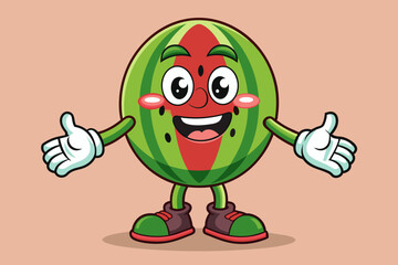 watermelon retro mascot with hand vector illustration