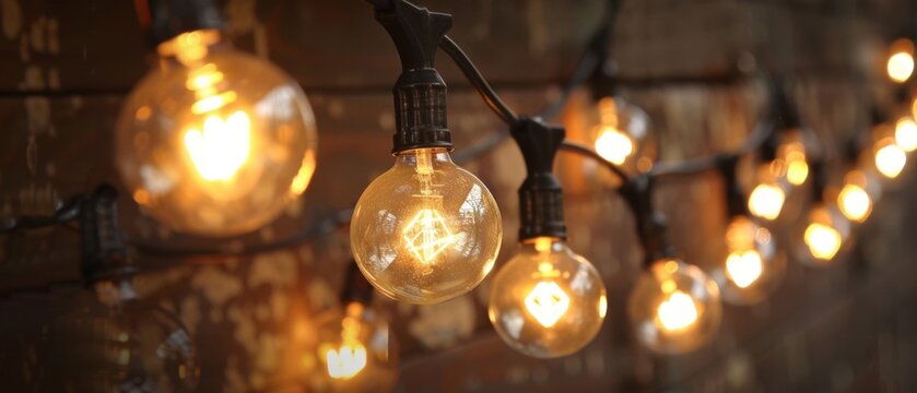 Romantic lighting - Fairy lights with hanging vintage retro light bulbs in garden outdoor