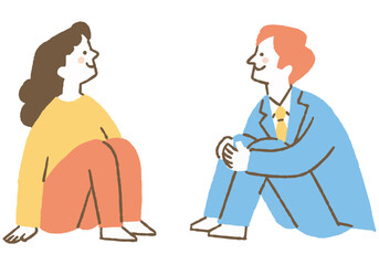 Man and woman sitting in gym and looking up_Color