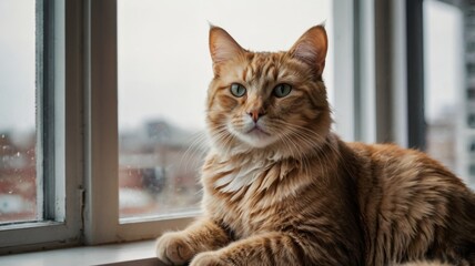 An orange cat sitting near the window