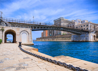 View of the Ponte Girevole (swing bridge) symbol of Taranto in Apulia, Italy.