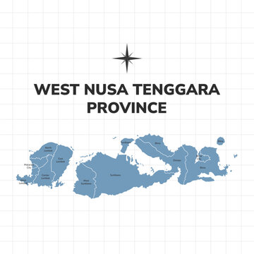 West Nusa Tenggara Province map illustration. Map of province in Indonesia