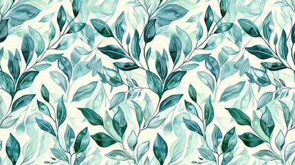 Fototapeta premium Delicate seamless pattern of hand-drawn flora in pastel green and blue colors