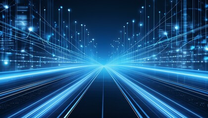 Technology background. Blue lines and dots simulate high-speed data movement