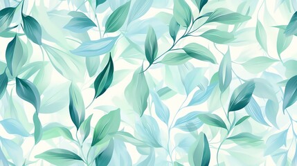 Fototapeta premium Elegant seamless pattern of hand-drawn flora in pastel green and blue shades