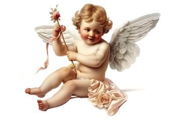 Fototapeta premium Vintage Angel cupid baby isolated on white background