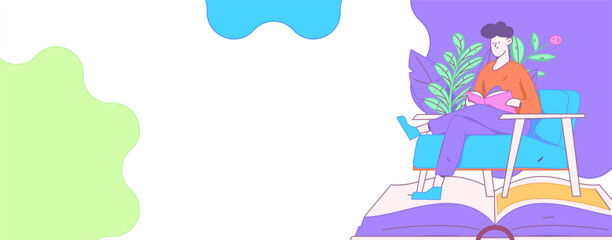 World Book Day Reading Character Flat Vector Concept Operation Hand Drawn Illustration
