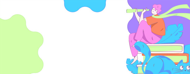 World Book Day Reading Character Flat Vector Concept Operation Hand Drawn Illustration
