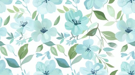Fototapeta premium seamless pattern Soft pastel green and blue floral design, hand-drawn 