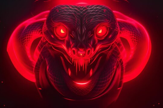 Video A And the movement of the head of a black snake, with red glowing lines, on a black background.