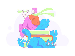 World Book Day Reading Character Flat Vector Concept Operation Hand Drawn Illustration
