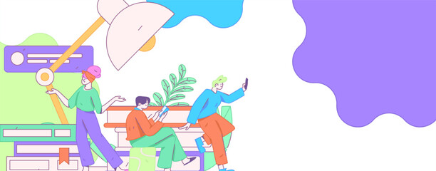 World Book Day Reading Character Flat Vector Concept Operation Hand Drawn Illustration
