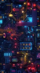 Fototapeta premium Intricate and Colorful Circuit Patterns Showcasing Futuristic Tech and Innovation