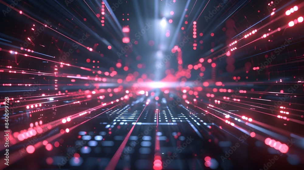 Poster pulsating tech lights and lines visualizing digital energy and connectivity