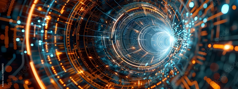 Poster mesmerizing tech spirals a captivating visualization of digital elements data and future innovation 