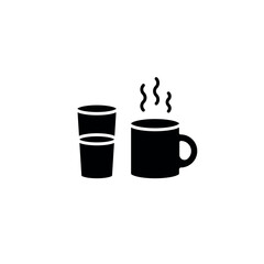 Drinks. Glass of water and cup of tea simple glyph icon. Vector solid isolated black illustration.