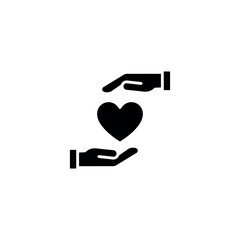 Hands and heart simple glyph icon. Vector solid isolated black illustration.