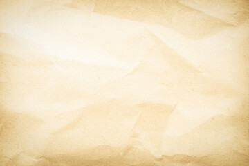 Old paper vintage texture surface for background. Recycle pale brown paper crumpled texture, Cream color recycled kraft paper texture blank with copy space for text.