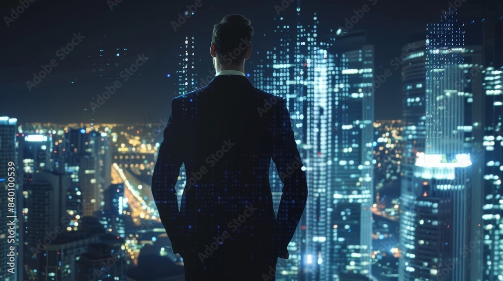 Poster the concept of ai technology. ai chat. businessman chatting with ai. using the command prompt to gen