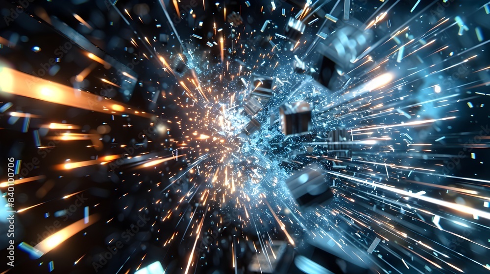 Poster explosive digital data burst a futuristic 3d rendered visualization of dynamic technology informatio